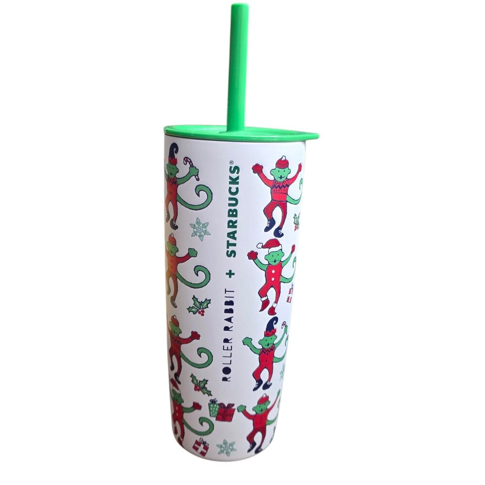 Starbucks Holiday Roller Rabbit Green Monkey Tumbler 20oz with Straw 2025